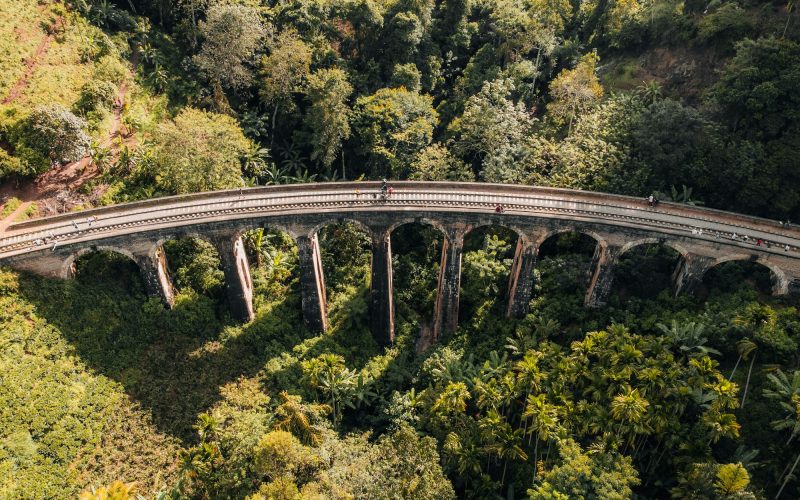 Aerial Photo of Nine Arch Bridge in Ella, famous train journey in Sri Lanka