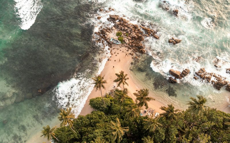 Aerial Sunset Photo of Secret Beach close to Mirissa in South Sri Lanka